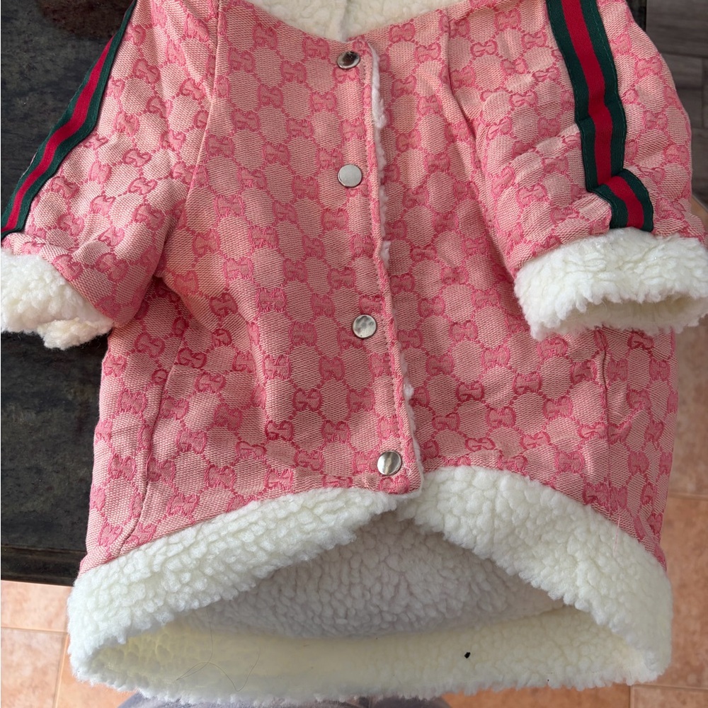 Pink Dog Coat with Green Stripes size XL